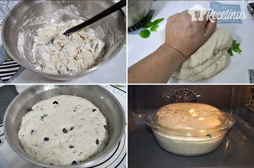 Procedimiento para hacer pan casero con aceitunas.