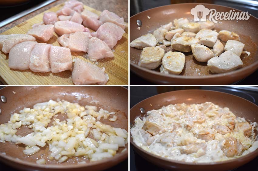 Pollo en salsa de queso.