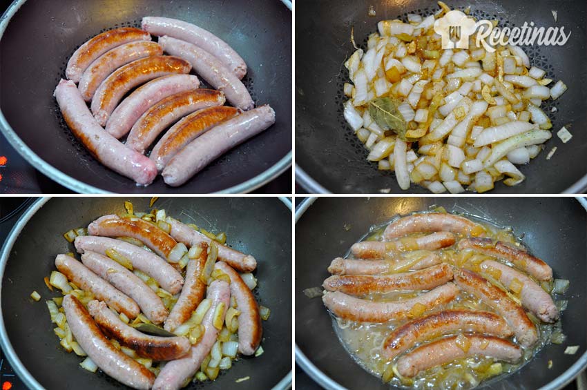 Salchichas al vino blanco.