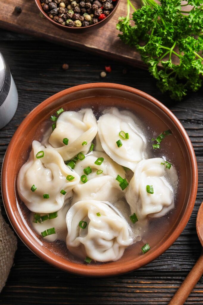 Vista de la sopa wonton