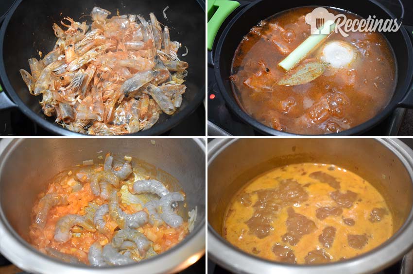 Sopa casera de langostinos.