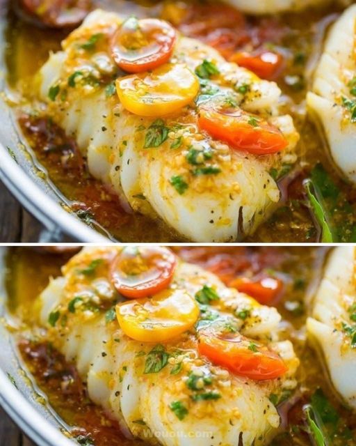 Cabillaud au Vin Blanc, Tomate et Basilic : Un Délice pour les Papilles