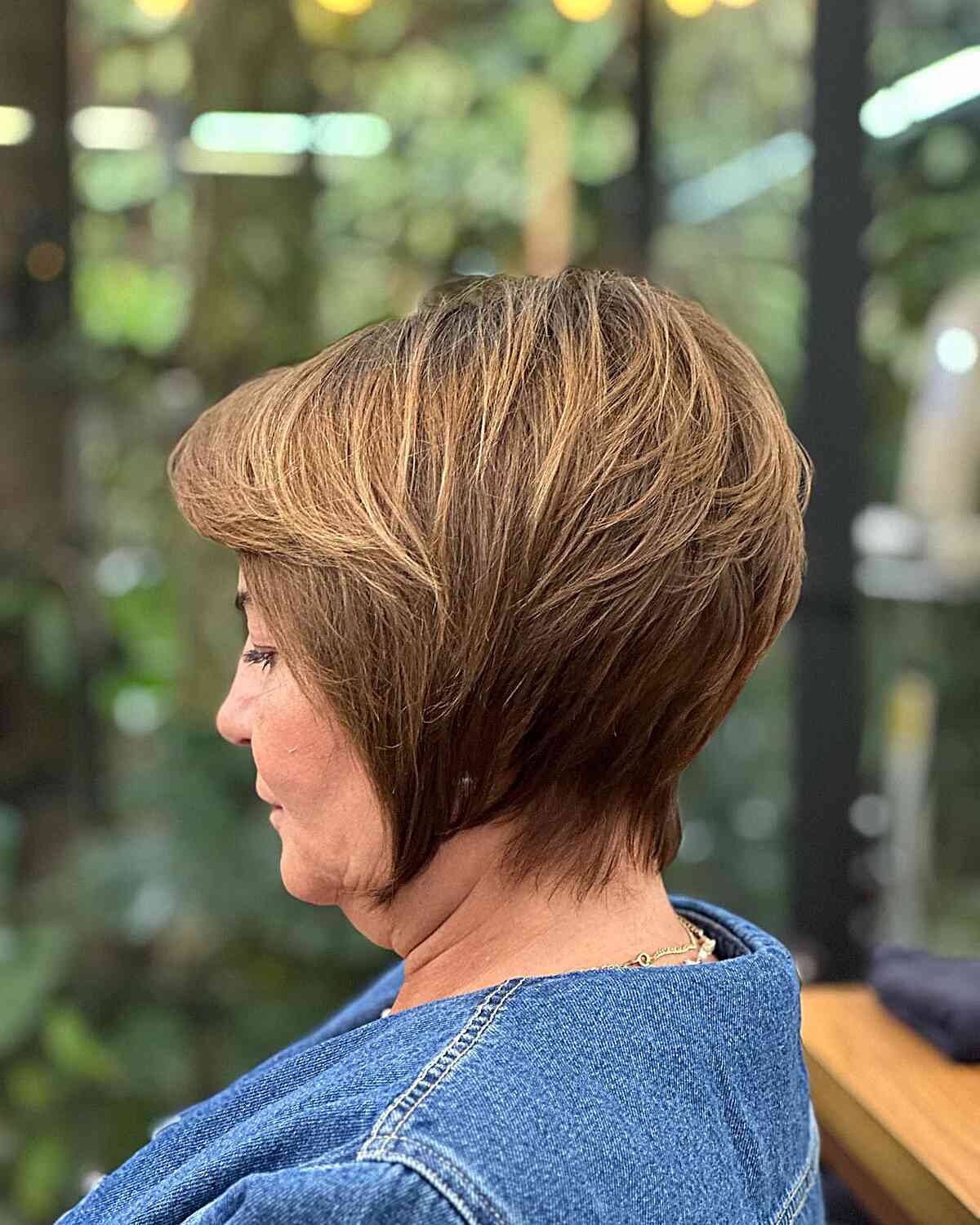 Visible Layers on a Lixie Cut for older ladies with brunette thick hair