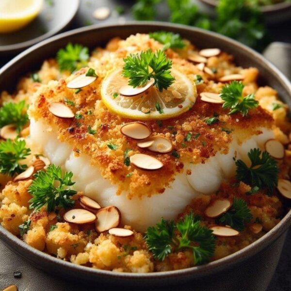 Crumble de cabillaud aux amandes