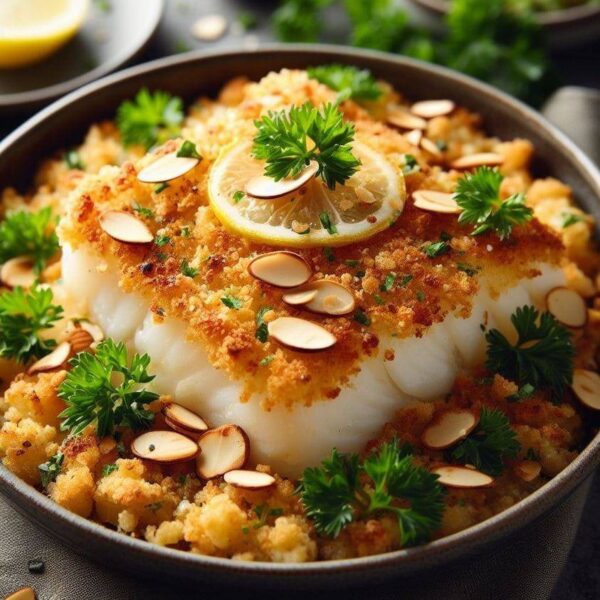 Crumble de cabillaud aux amandes