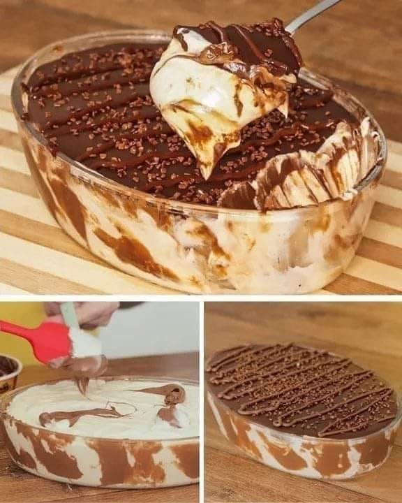 Dessert crémeux au biscuits et un glaçage au chocolat sans cuisson