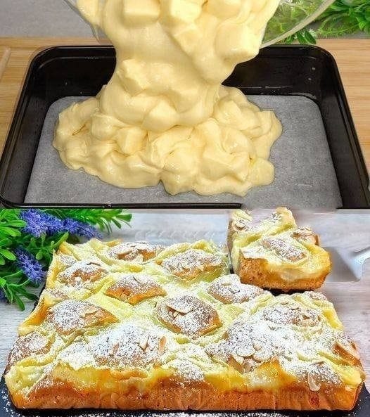 Délicieux tarte aux pommes avec sauce vanille. Beaucoup plus savoureux que Charlotte.