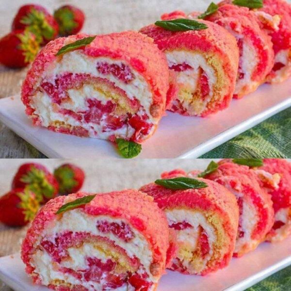 Gateau roulé de fraises et de mascarpone