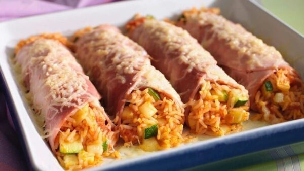 Gratin courgettes, jambon, riz