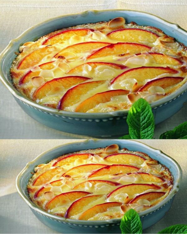 Gratin de pêches à la crème d’amandes