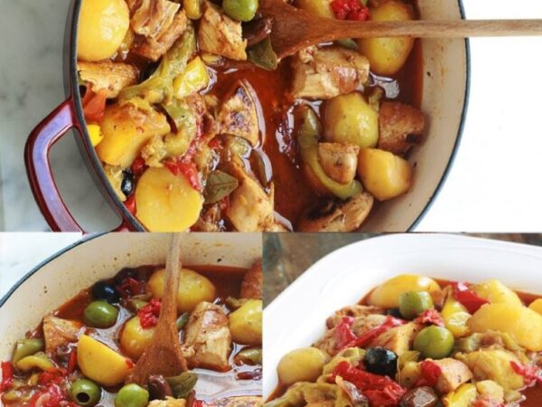 POULET AUX POIVRONS ET POMMES DE TERRE FONDANTES EN SAUCE TOMATE