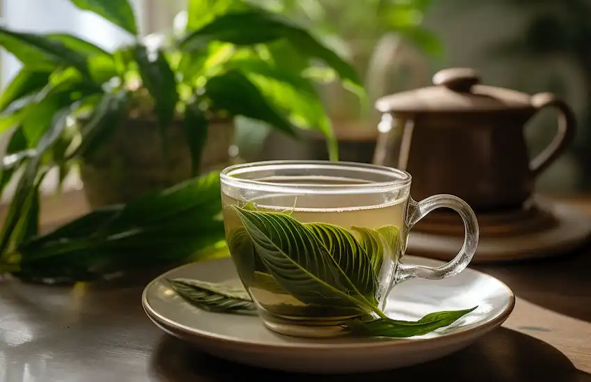 une tasse de thé de plantain à feuilles larges