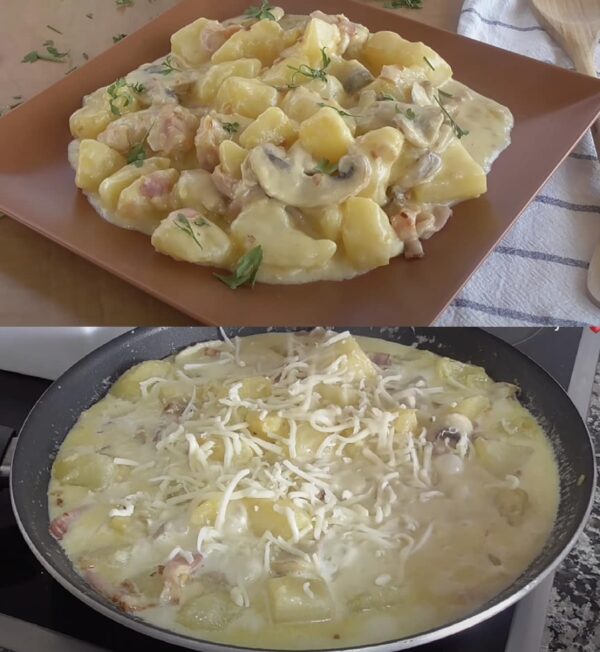 Pommes de Terre et Champignons à la Carbonara