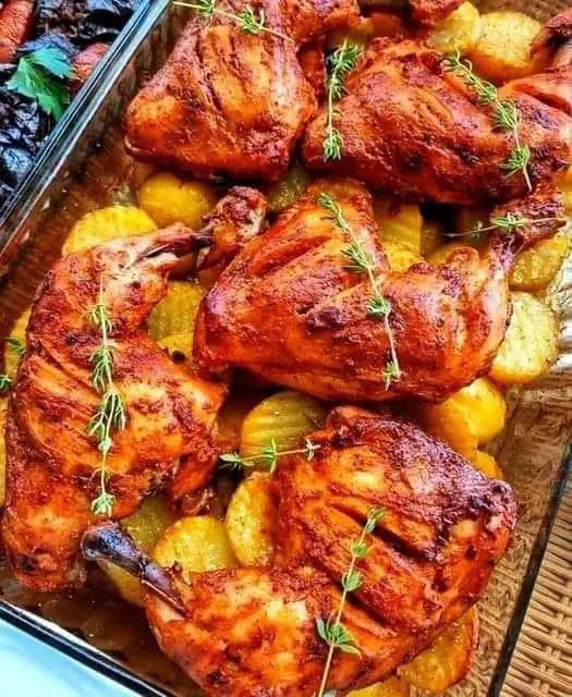 Poulet aux Pommes de Terre Cuit au Four – Une Symphonie Rustique de Saveurs
