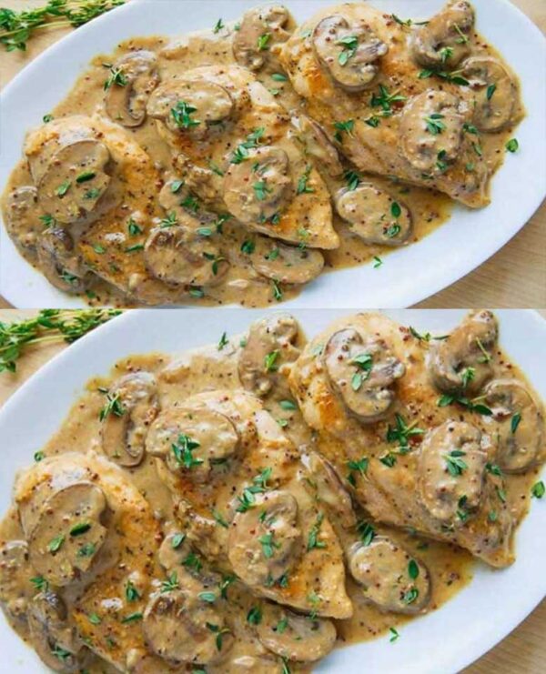Poulet à la moutarde et aux champignons
