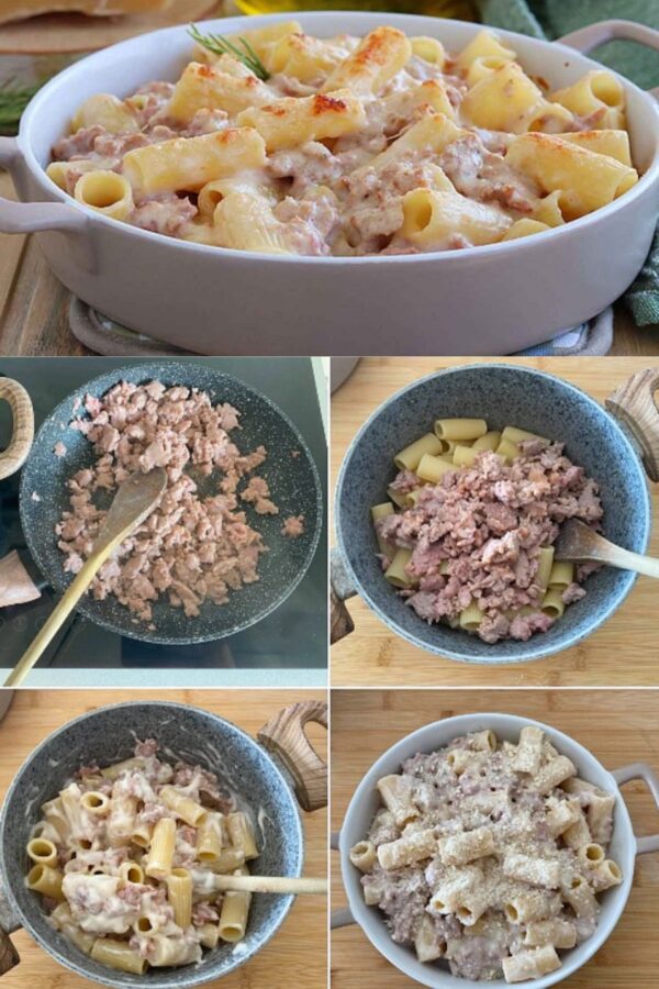 Pâtes à la saucisse et à la sauce béchamel