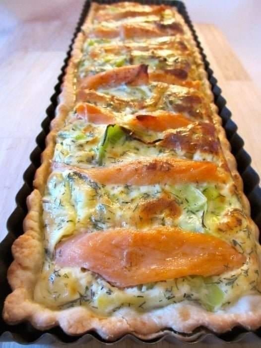 Quiche aux poireaux et au saumon fumé