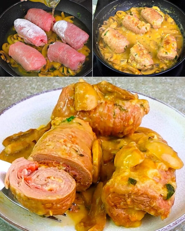 ROULEAU DE VIANDE EN SAUCE AUX CHAMPIGNONS