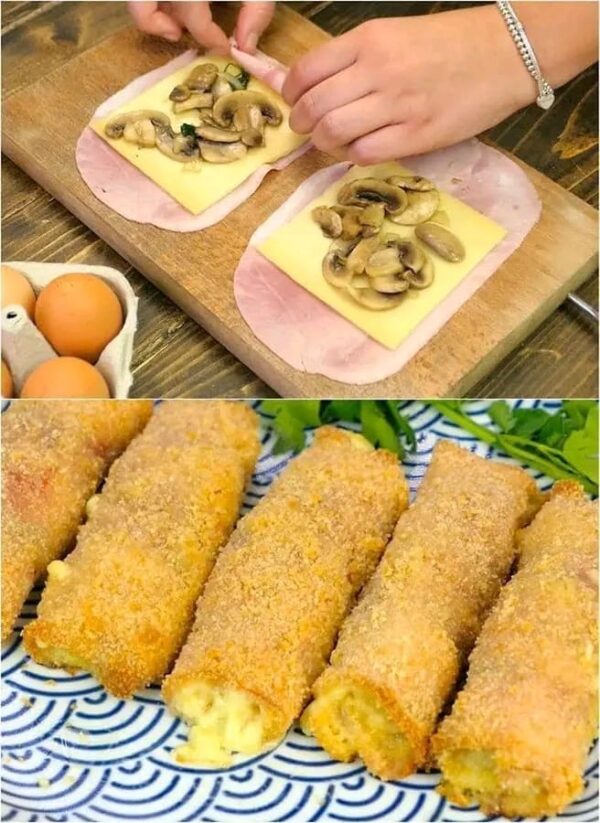 ROULEAUX JAMBON, FROMAGE ET CHAMPIGNONS