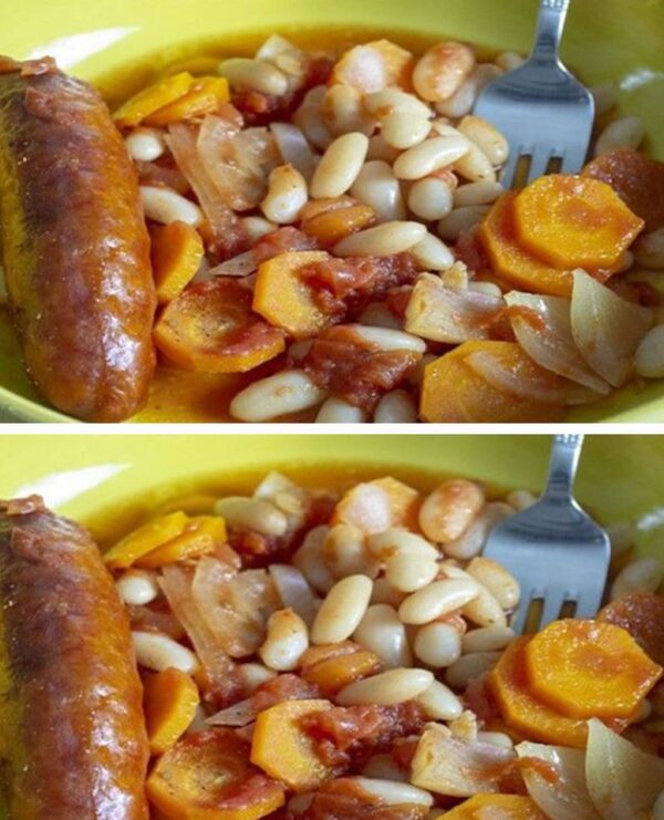 Recette de Haricots Lingots et Carottes avec Sauce Tomate et Saucisses Fumées – Un Plat Chaleureux et Savoureux