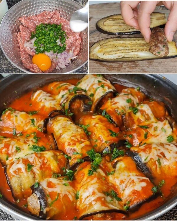 Roulés d’Aubergines Farcis à la Viande Hachée