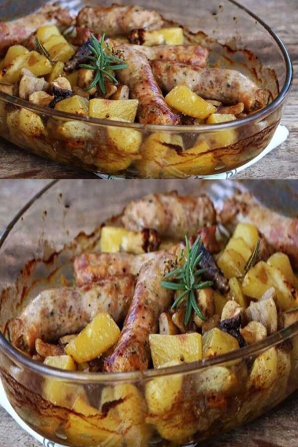 Saucisses Champignons et Pommes de Terre au Four : Un Festin d’Automne Facile et Savoureux