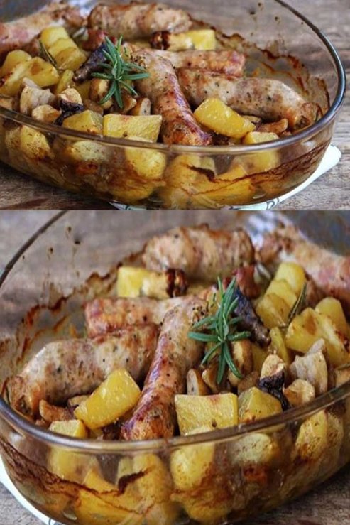 Saucisses Champignons et Pommes de Terre au Four