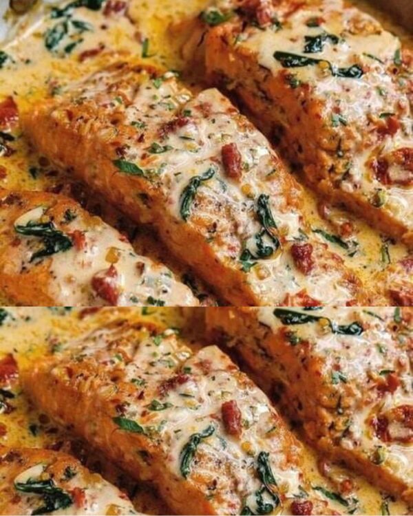 Saumon toscan crémeux à l’ail avec épinards et tomates séchées