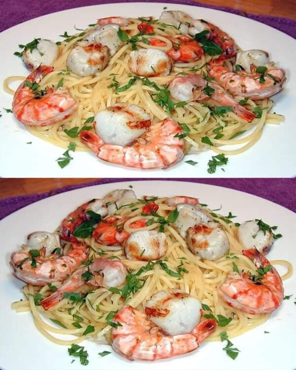Spaghettis aux Saint-Jacques et aux Crevettes