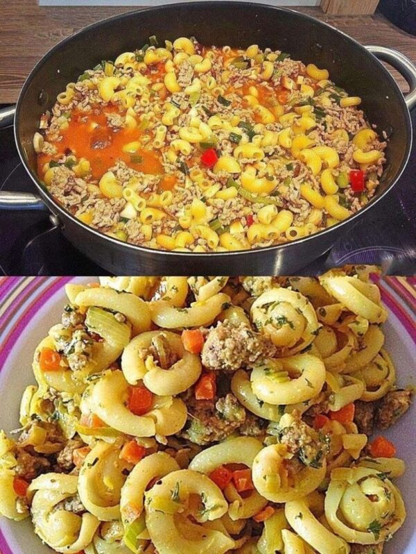 Spaghettis sautés à la viande hachée et aux