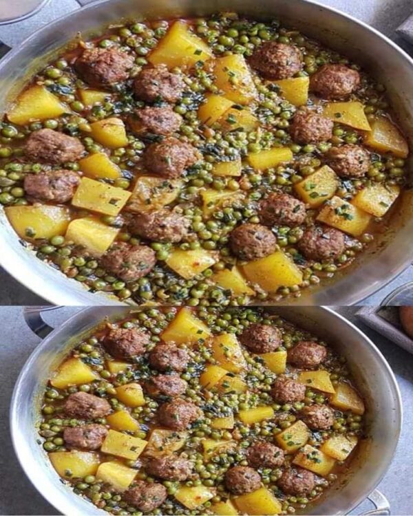 Tajine de viande hachée, petits pois et pommes de terre