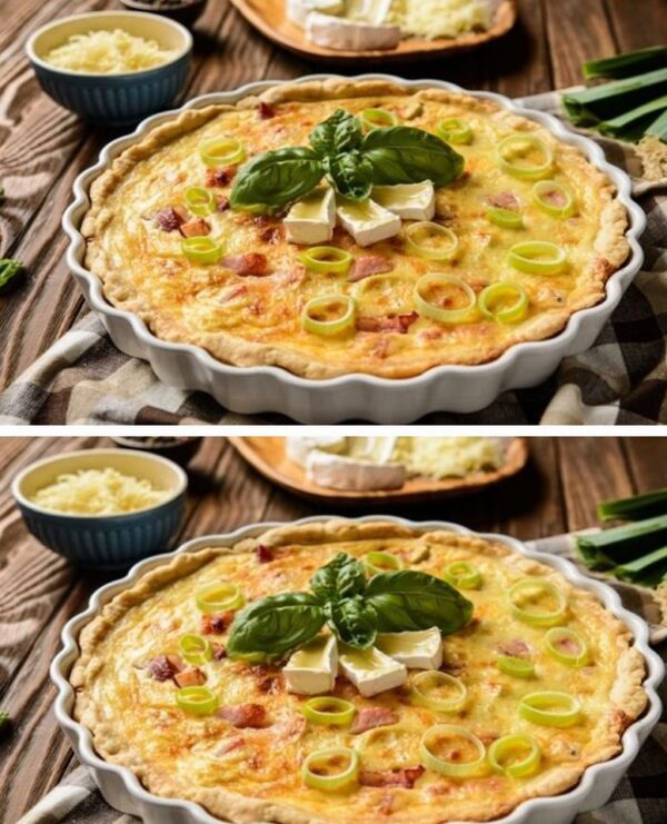 Tarte au Camembert, poireaux et lardons