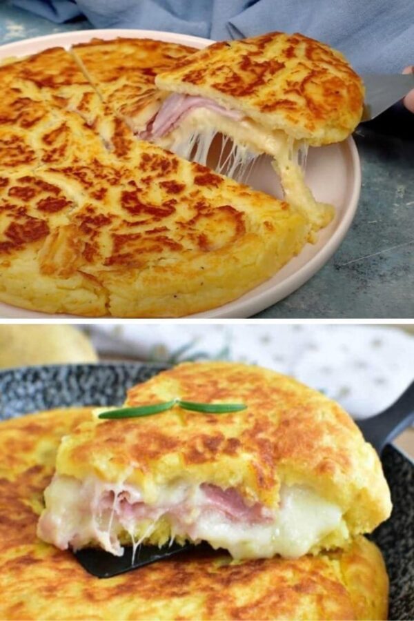 Tarte aux pommes de terre accompagnée de la mozzarella et du jambon