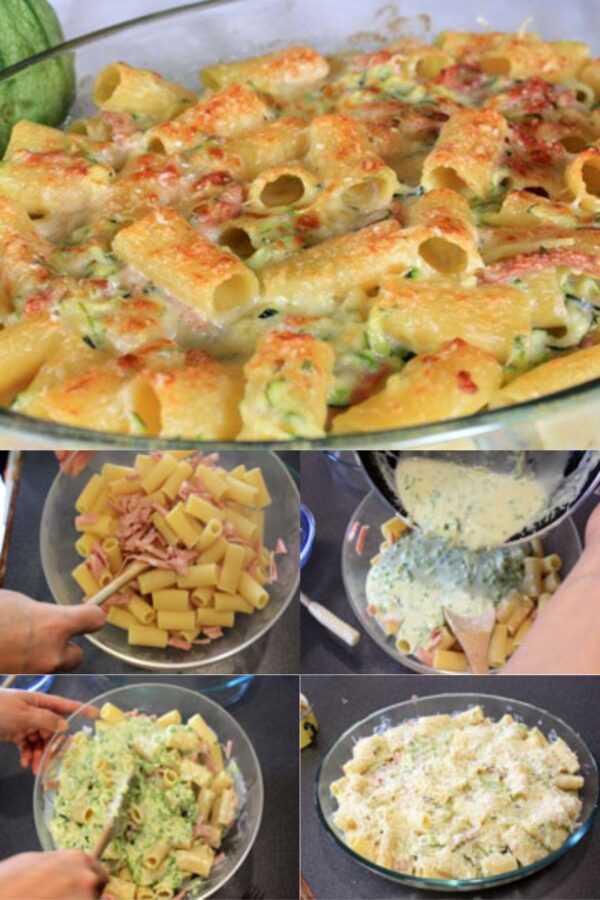 Un bon gratin de pâtes aux courgettes et chèvre