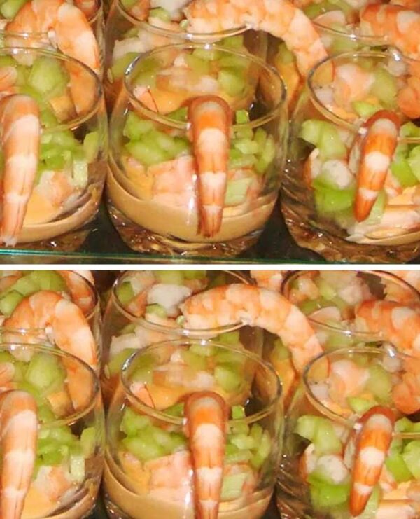 Verrine crevette sauce cocktail et concombre