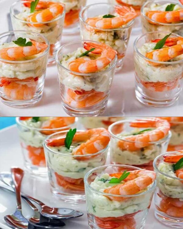 Verrine crevettes saumon et fromage frais