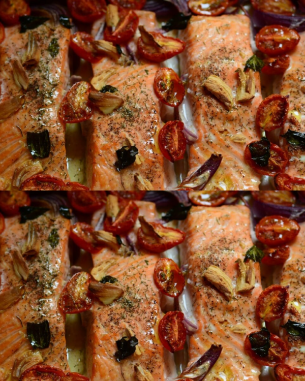 Filet de saumon aux poivrons et tomates