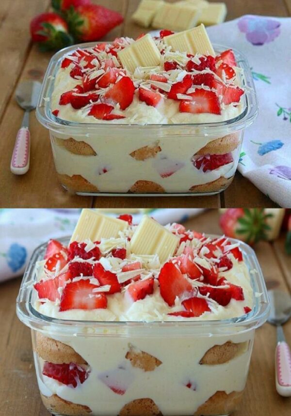Tiramisu aux fraises et chocolat blanc