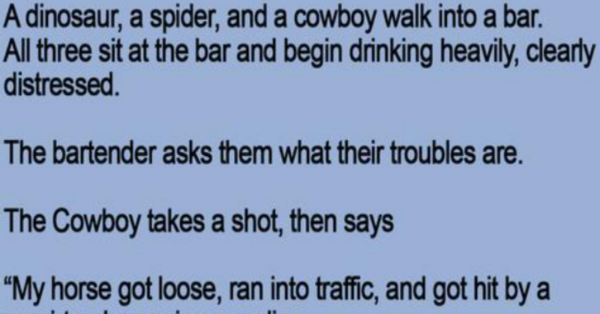 A Dinosaur, A Spider, And A Cowboy Walk.