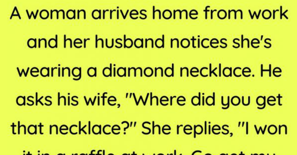 A woman arrives home from work