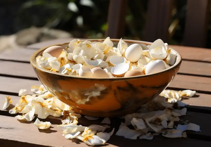 a bowl with crushed eggshells