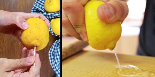 How to squeeze lemons: trick to squeeze lemon with toothpick