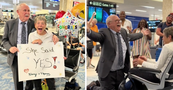 Sweet moment a man proposes after rekindling high school romance 60 years later