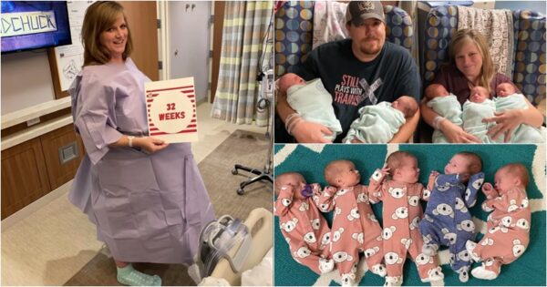 The Couple With  Two Boys  Who Wanted To Try For A Girl Welcome Quintuplets