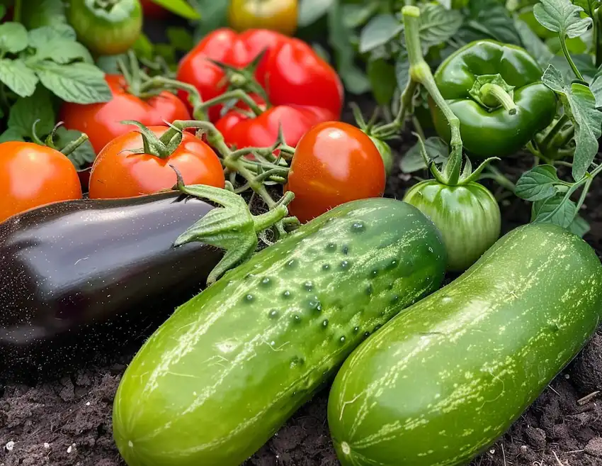 tomato pepper cucumber and eggplant