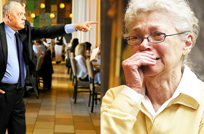 The elderly woman is kicked out of the restaurant by the manager, but the manager later discovers who she really is.